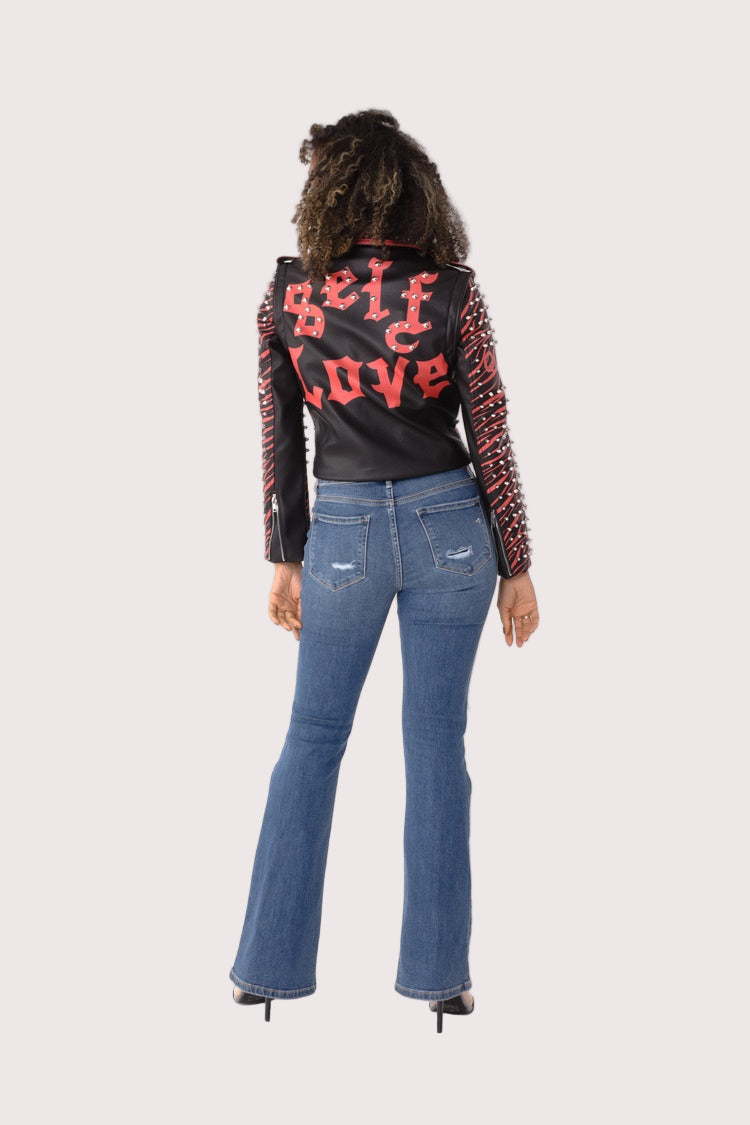 Studded Leather Jacket with Detachable Sleeves - 81989