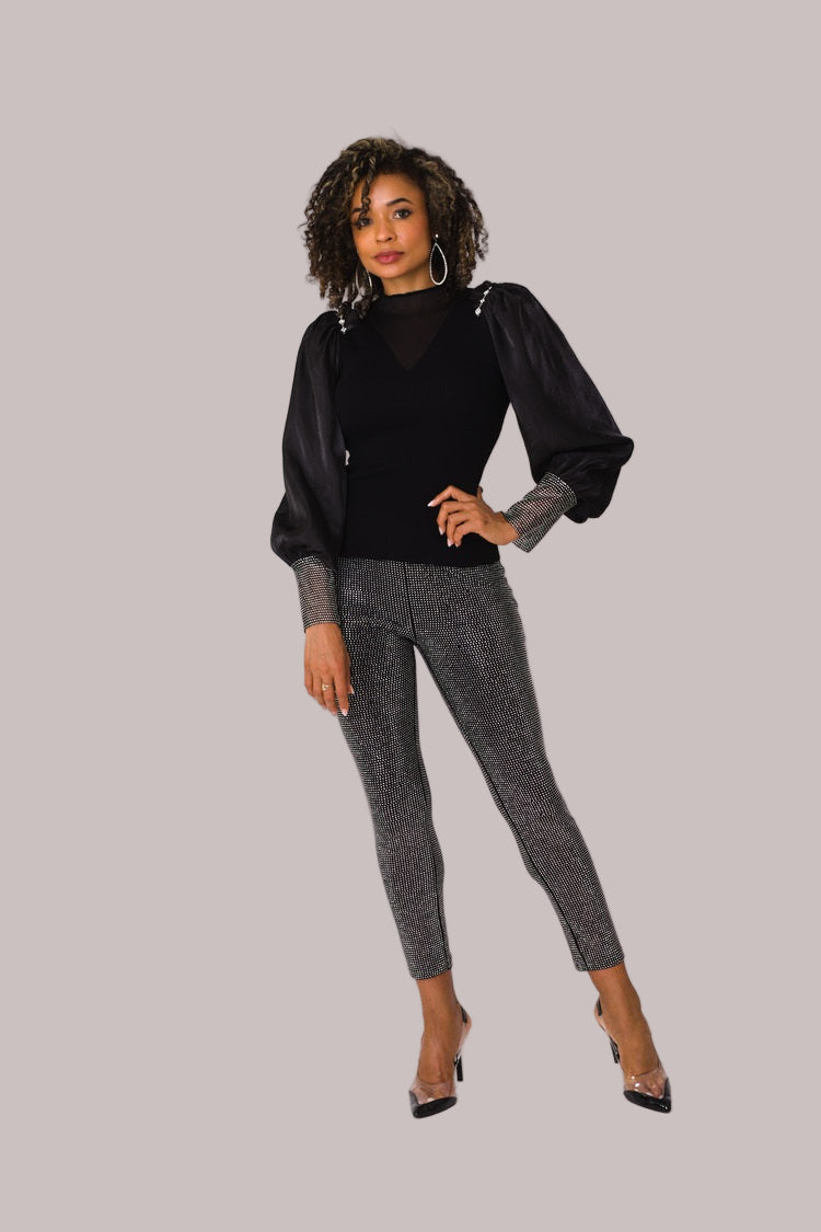 Suede Diamond Embellished Pants -82023