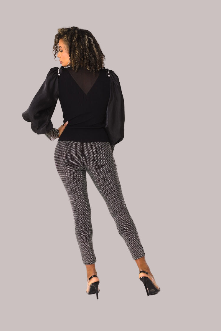 Suede Diamond Embellished Pants -82023