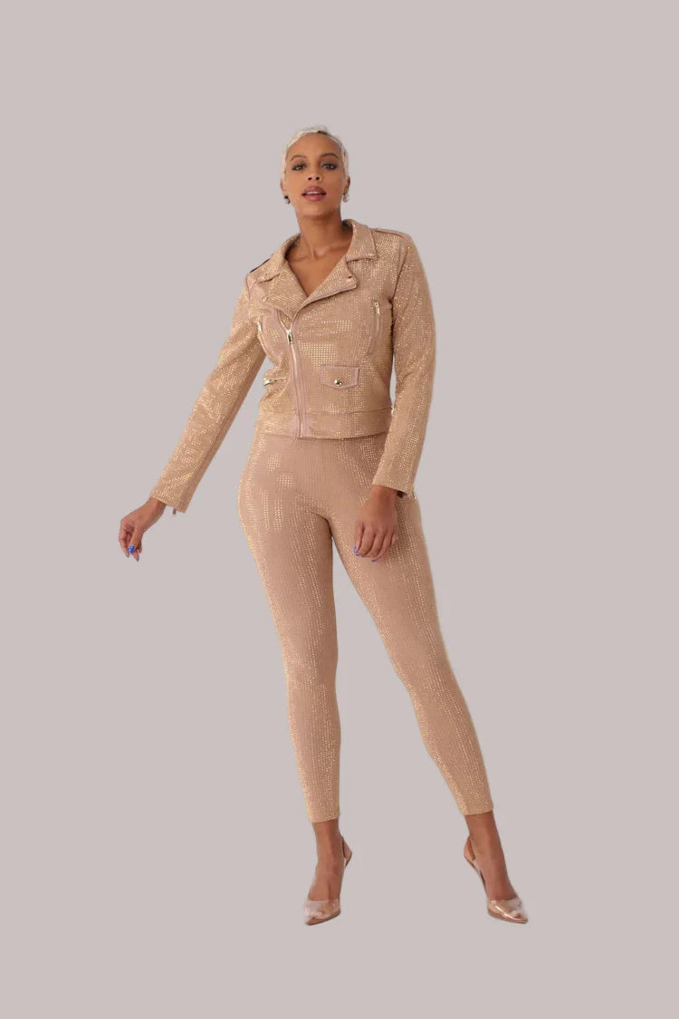 Suede Diamond Embellished Pants -82023