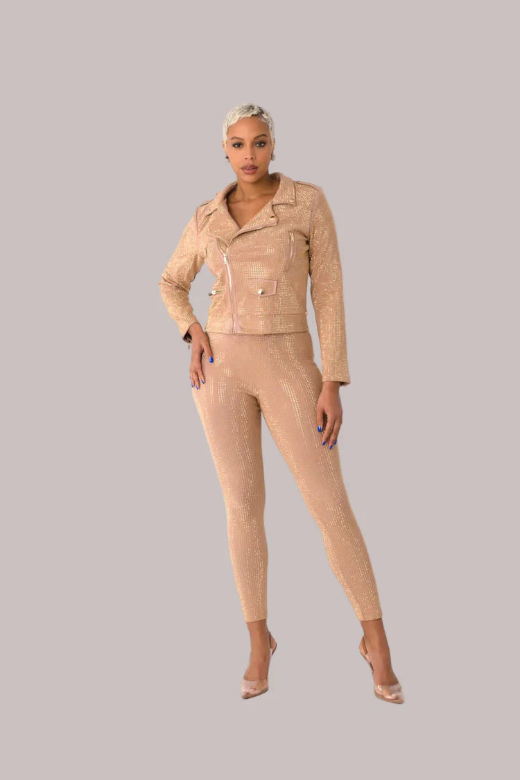 Suede Diamond Embellished Pants -82023
