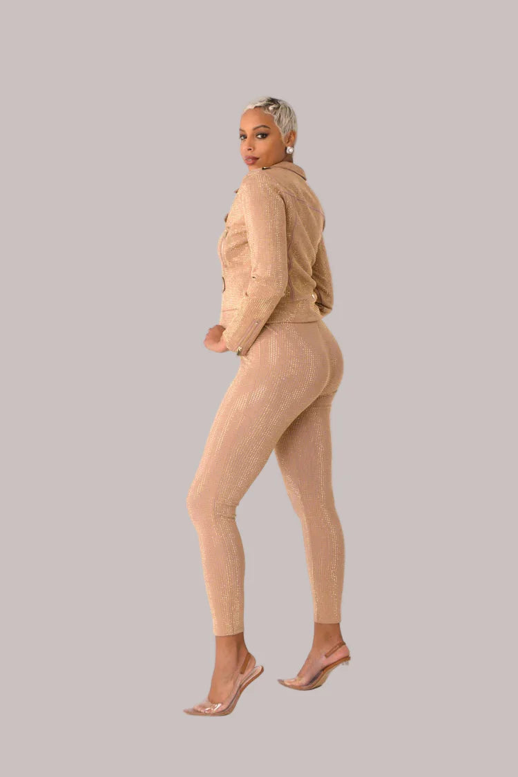 Suede Diamond Embellished Pants -82023
