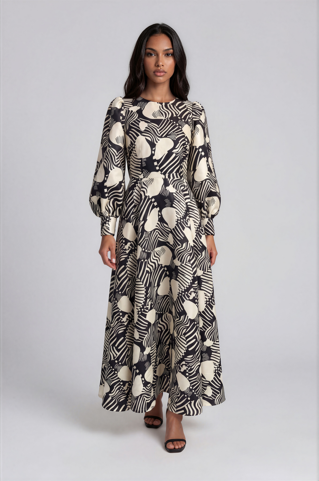 Brocade Dress with Bishop Sleeves - 4848