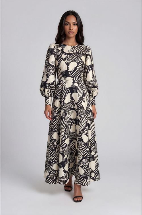 Brocade Dress with Bishop Sleeves - 4848