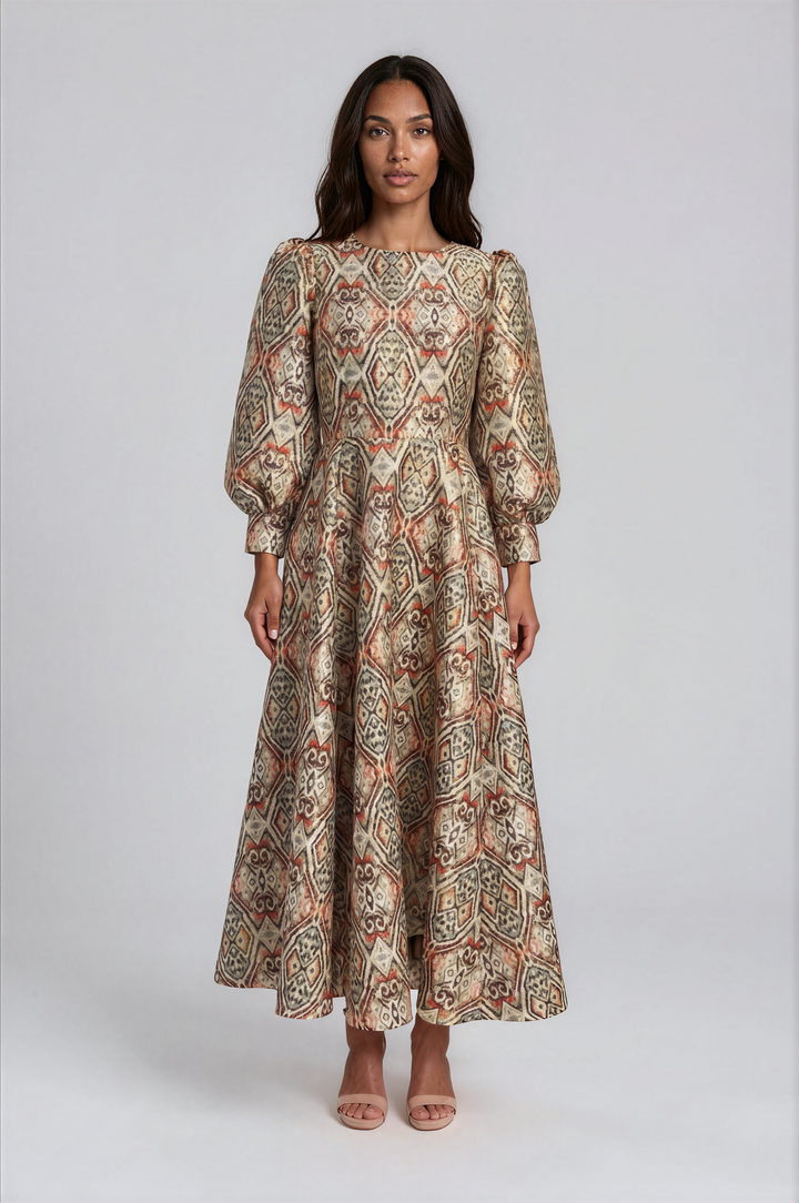 Brocade Dress with Bishop Sleeves - 4848