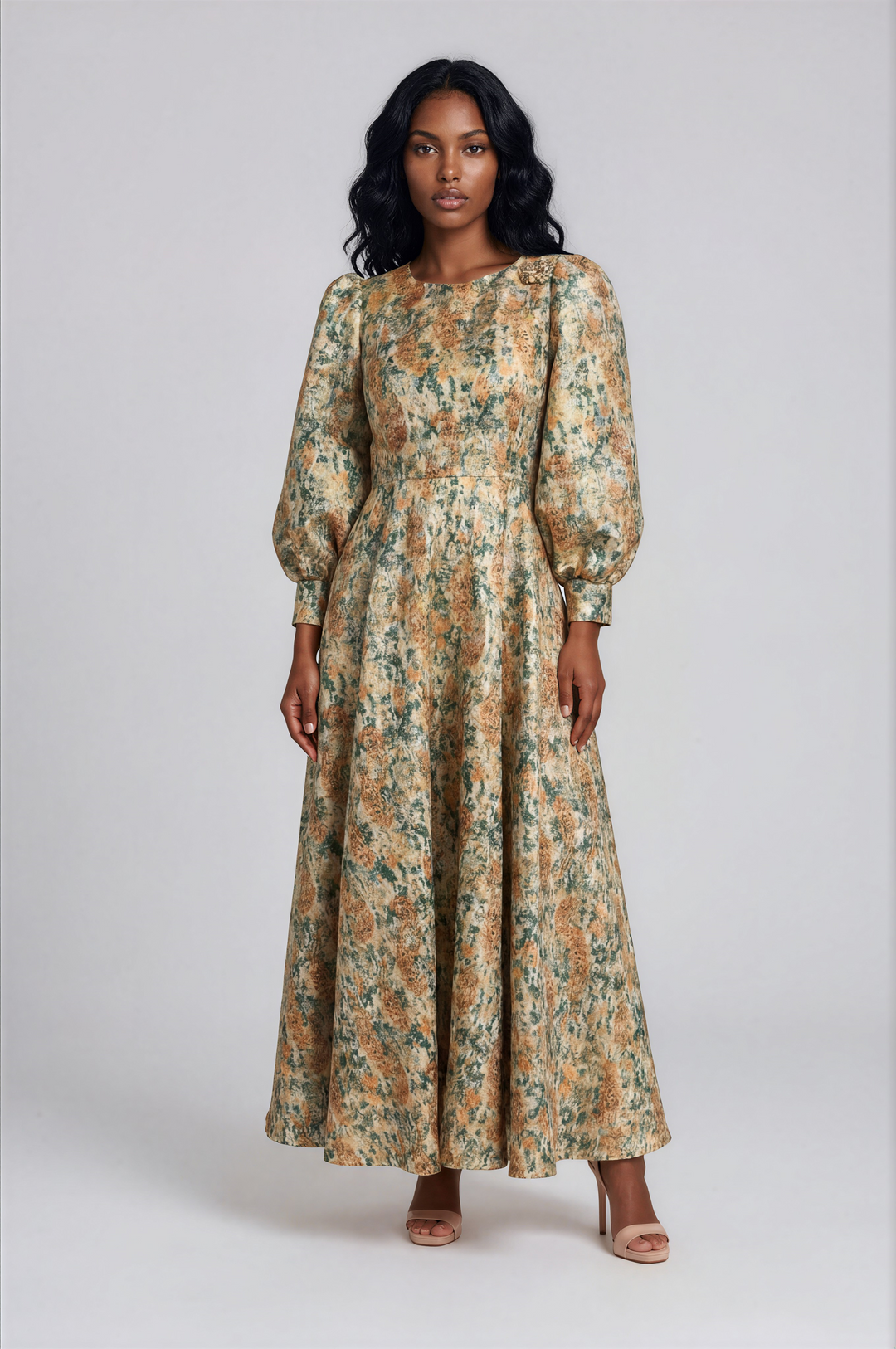 Brocade Dress with Bishop Sleeves - 4848
