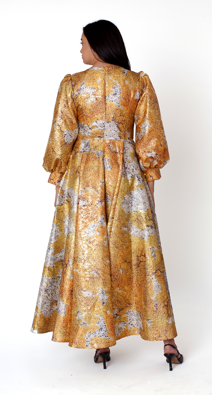 Brocade Dress with Bishop Sleeves - 4848