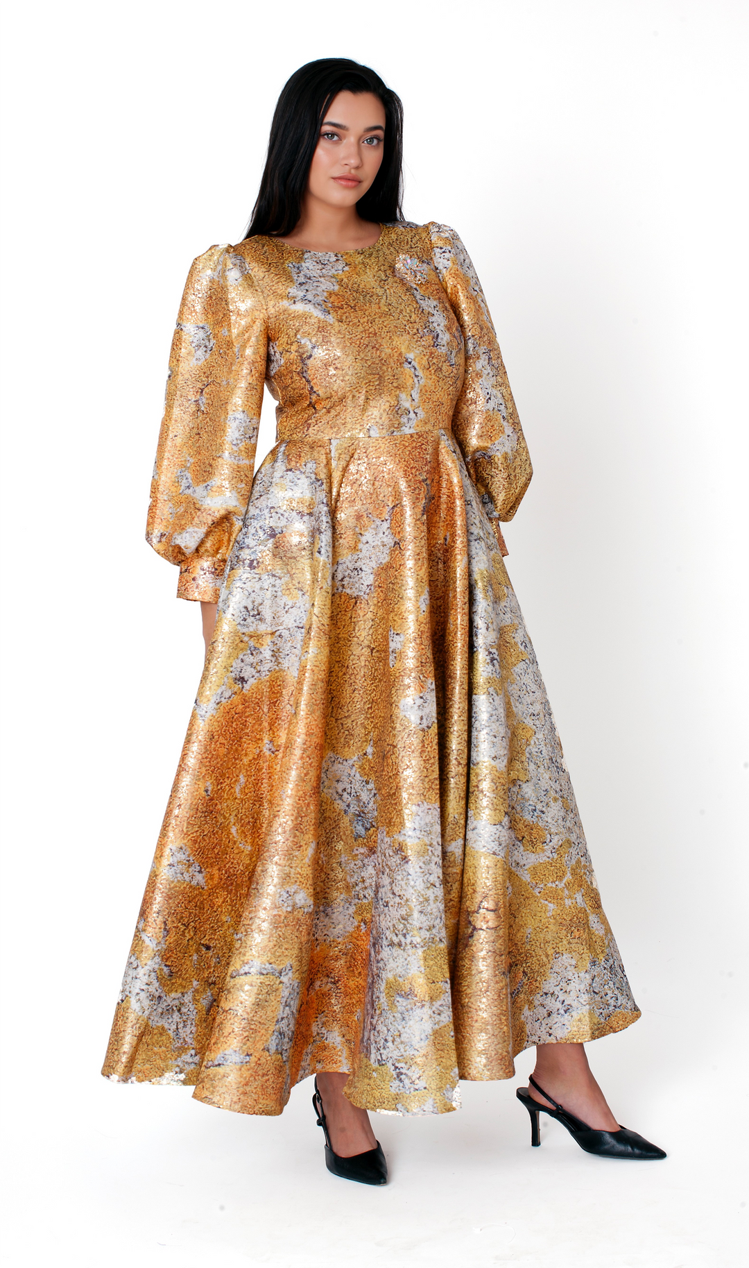 Brocade Dress with Bishop Sleeves - 4848