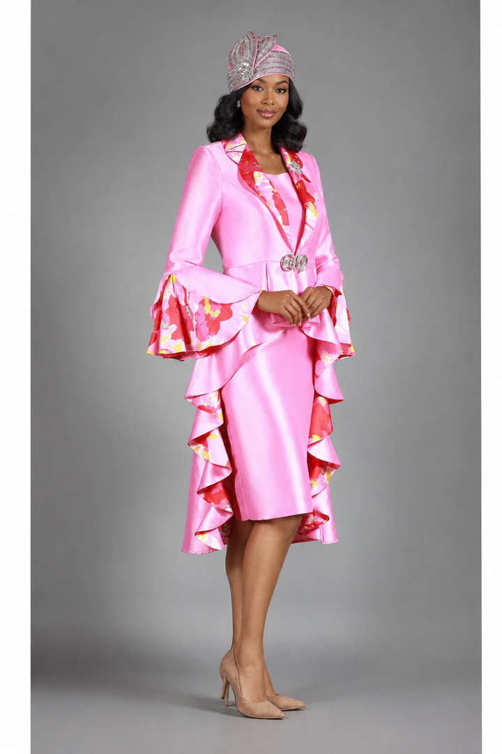 2pc Silky Twl Dress+Peplum Uneven Sweep Jkt Set