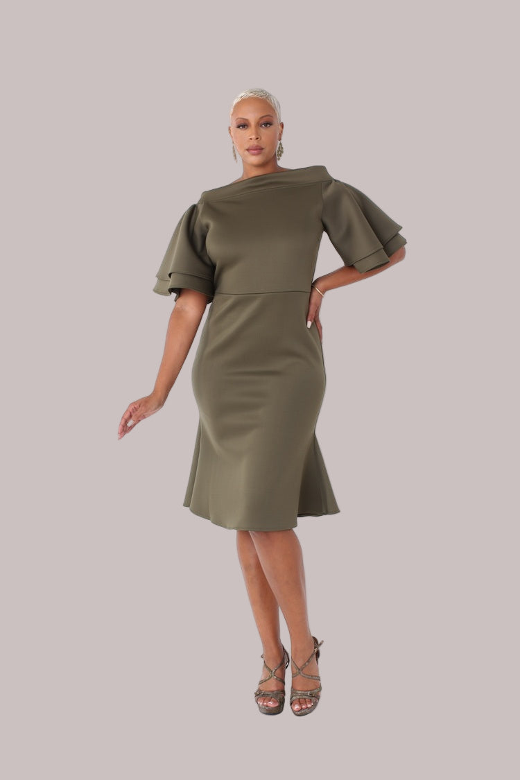 Tiered Bell-Sleeve Midi Dress -82145