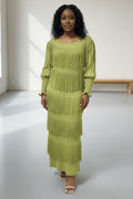 Tiered Fringe Knit Midi Dress - 83000