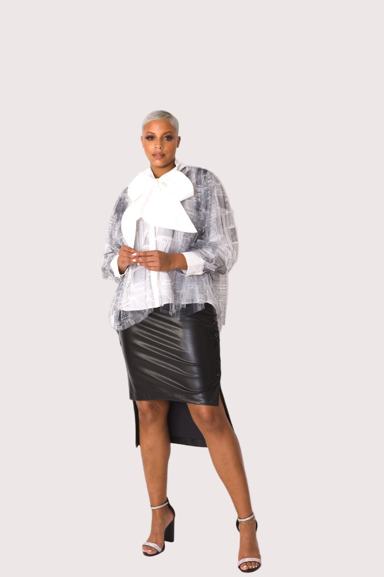 Tulle Puff Sleeve Top with Bow Collar 81922 – Statement Blouse
