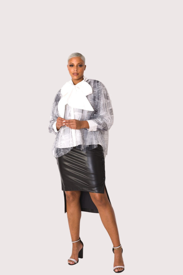 Tulle Puff Sleeve Top with Bow Collar 81922 – Statement Blouse