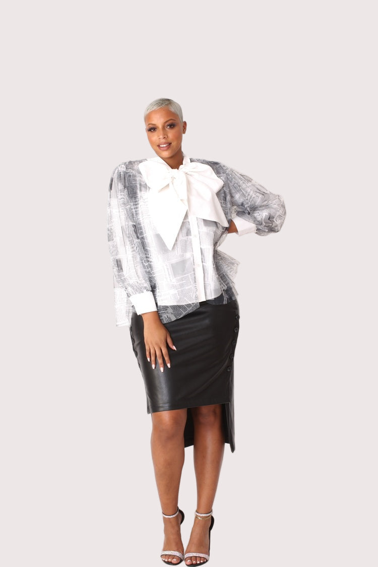 Tulle Puff Sleeve Top with Bow Collar 81922 – Statement Blouse