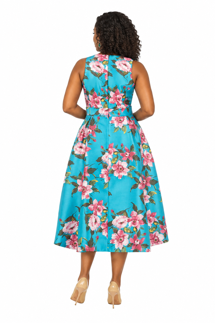 Sleeveless Full Flare Hi-Lo Drs w/ Styling Belt