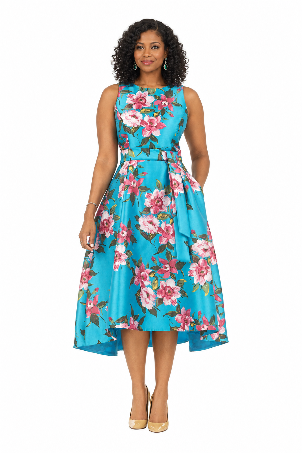 Sleeveless Full Flare Hi-Lo Drs w/ Styling Belt
