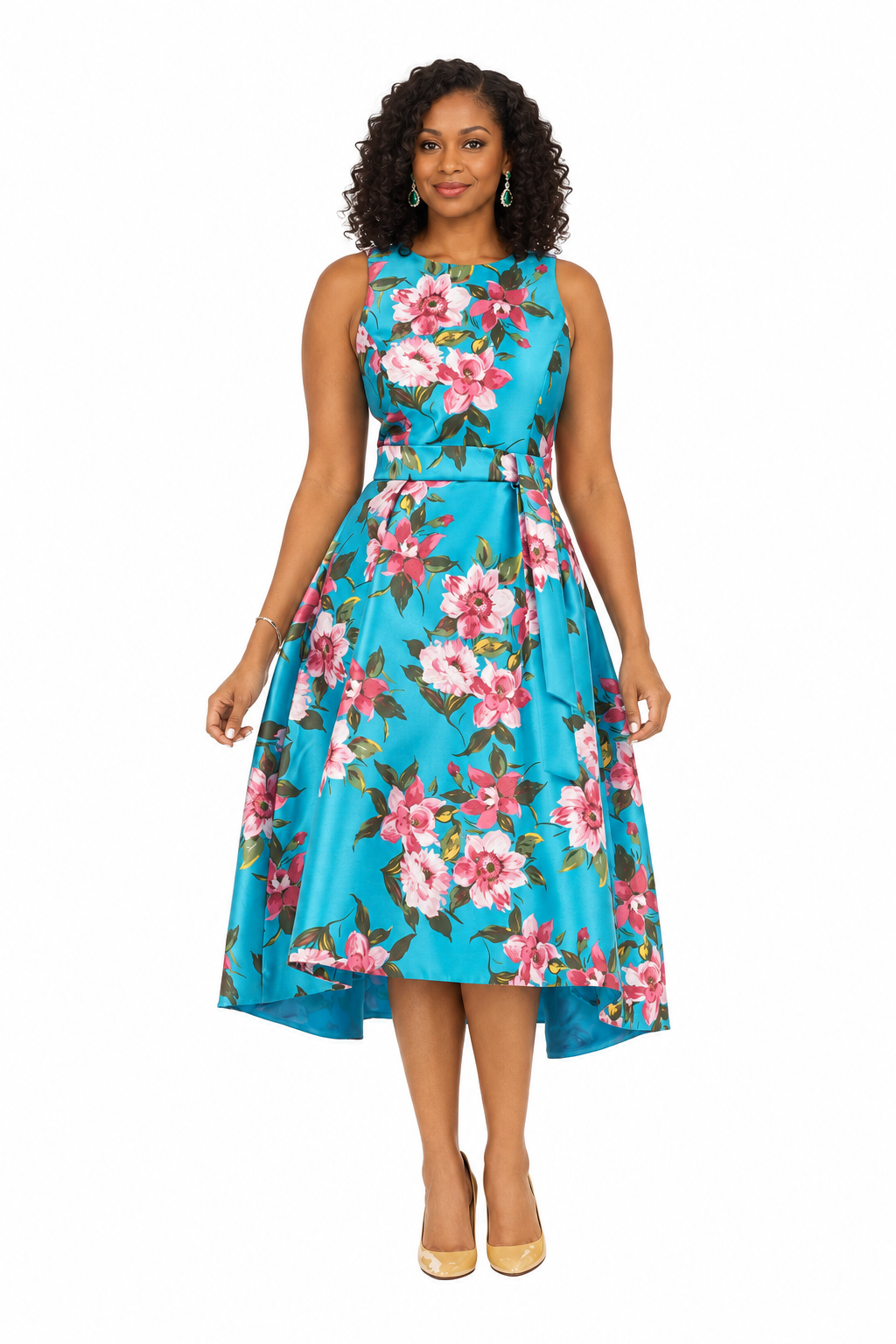Sleeveless Full Flare Hi-Lo Drs w/ Styling Belt