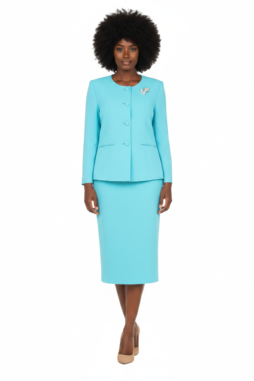 Turquoise Suit Afrocentric Model Front