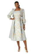 Two-Piece Metallic Swirl Brocade Dress with Balloon Sleeve Jacket- 4889