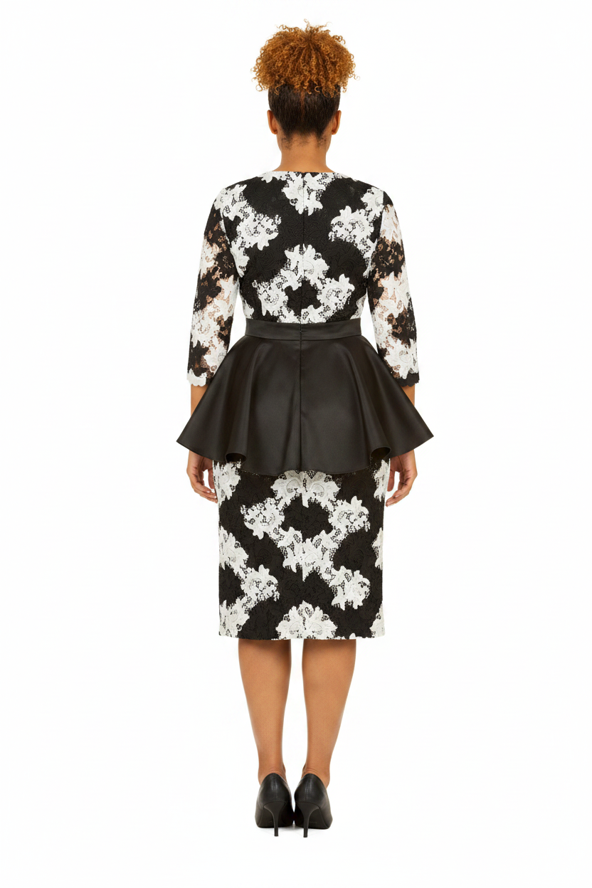 Two-Tone Lace Midi Dress - Back