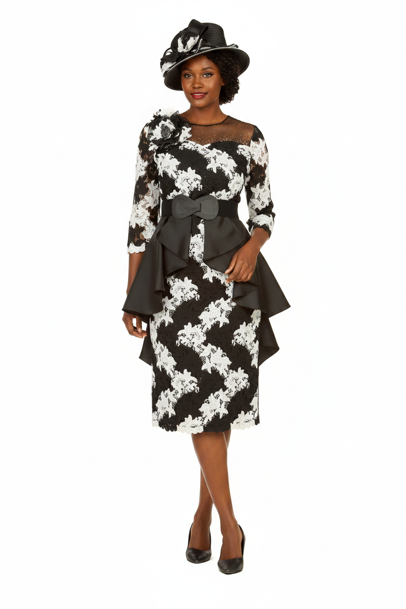 Two-Tone Lace Midi Dress - Front 1