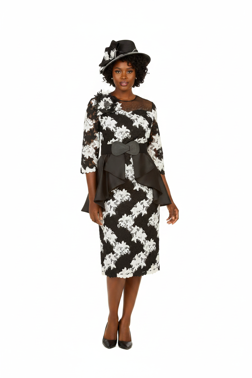 Two-Tone Lace Midi Dress - Front 2