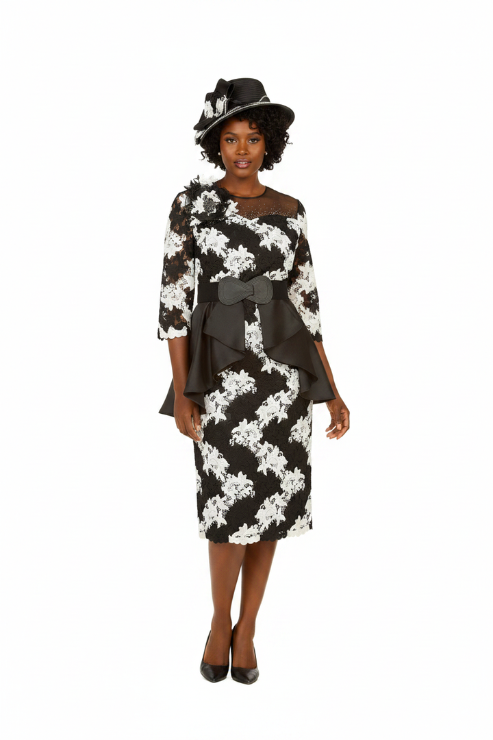 Two-Tone Lace Midi Dress - Front 2