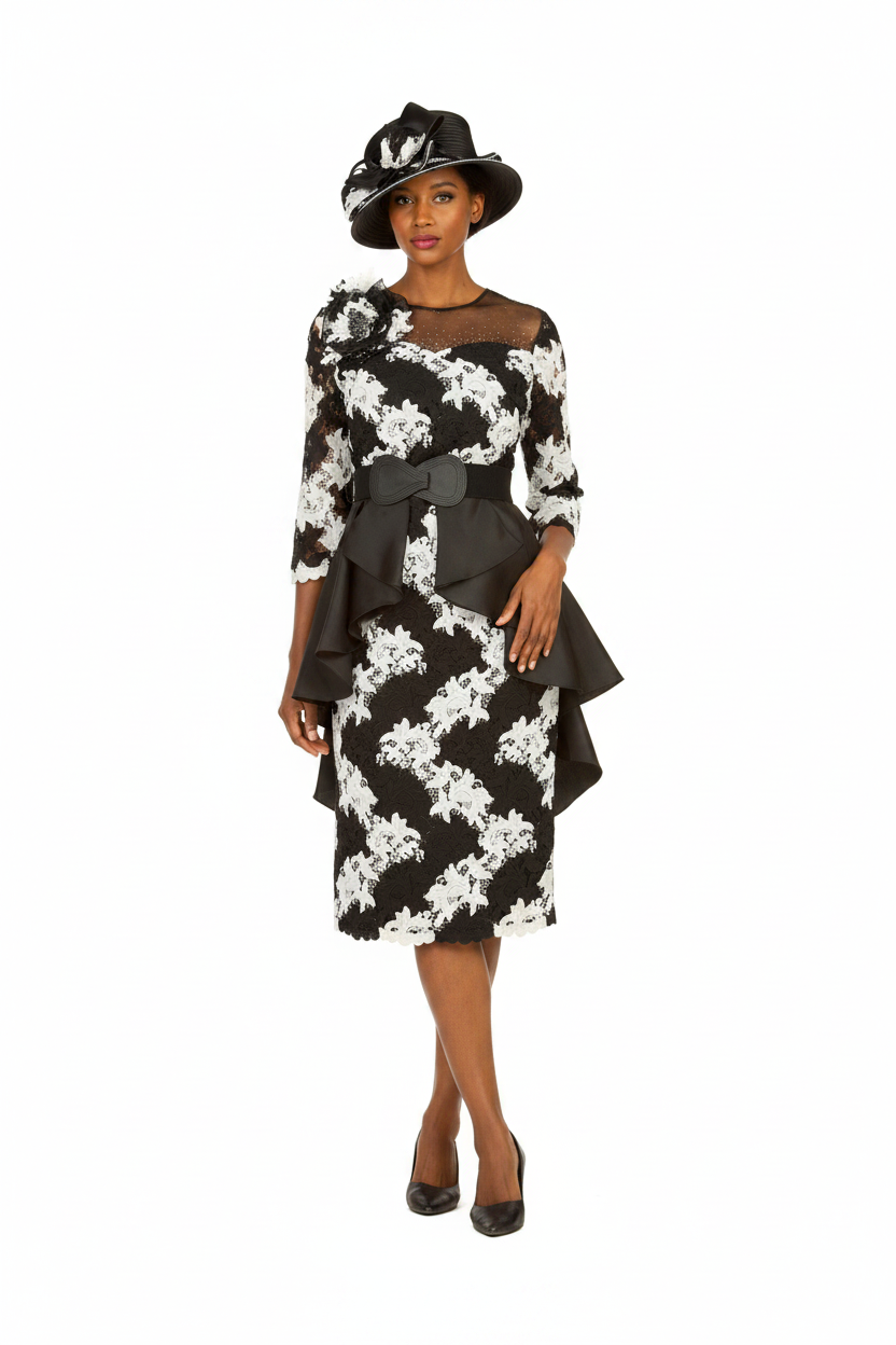 Two-Tone Lace Midi Dress – Front Angled