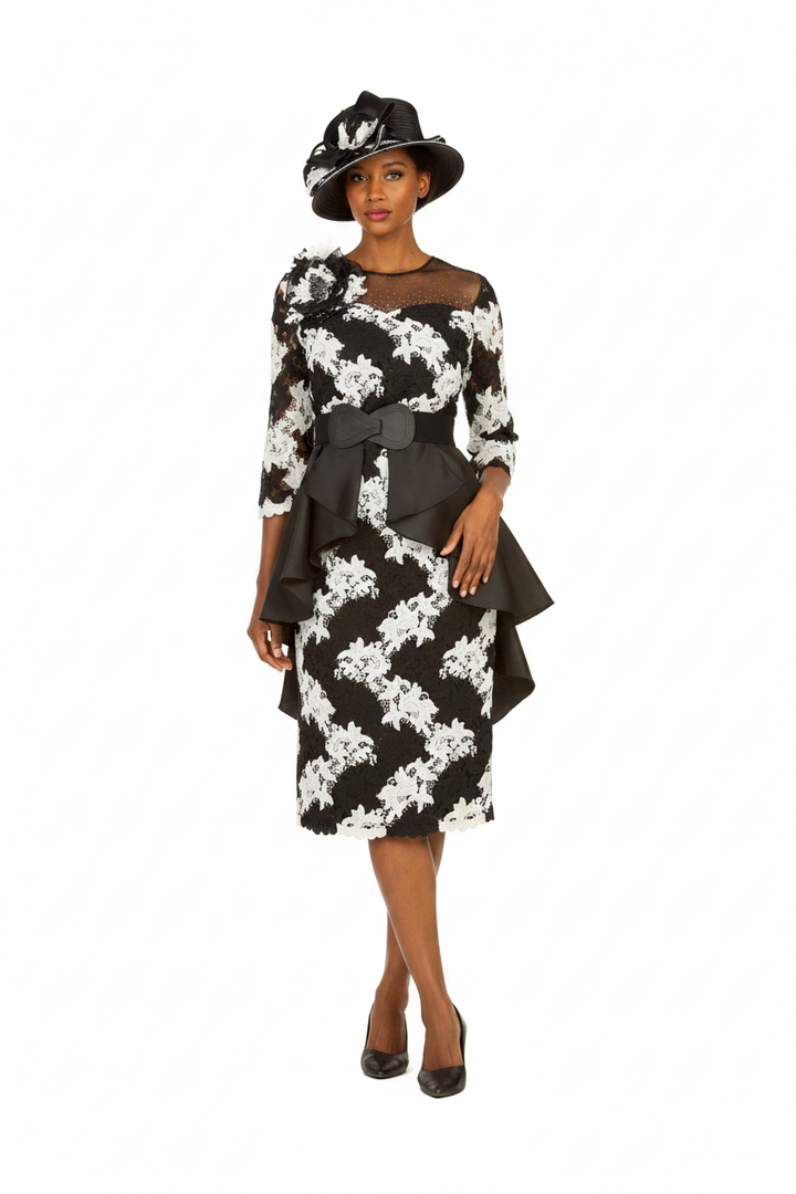Two-Tone Lace Midi Dress – Front Angled