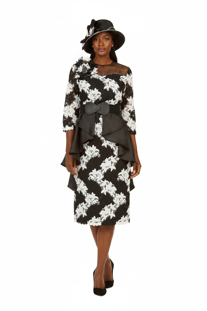 Two-Tone Lace Midi Dress – Front