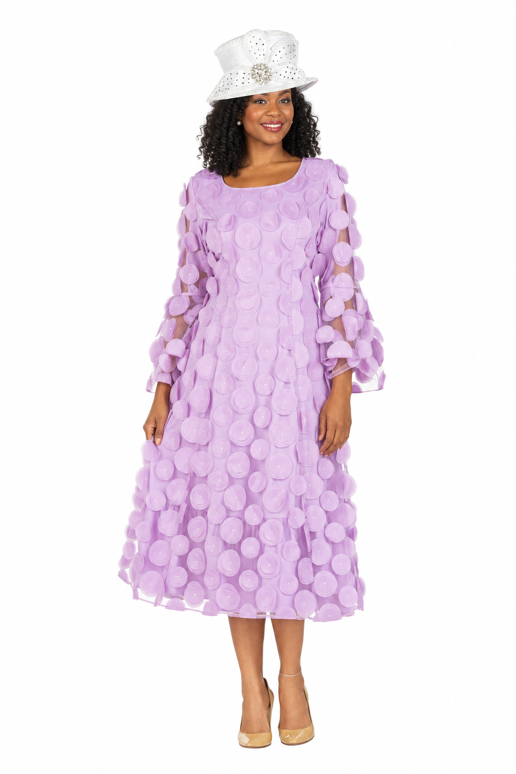 Bell Slv A-line Drs w/ Circular Petals Decor-Plus
