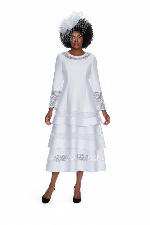 White Bell Sleeve 3-Tier Dress Plus