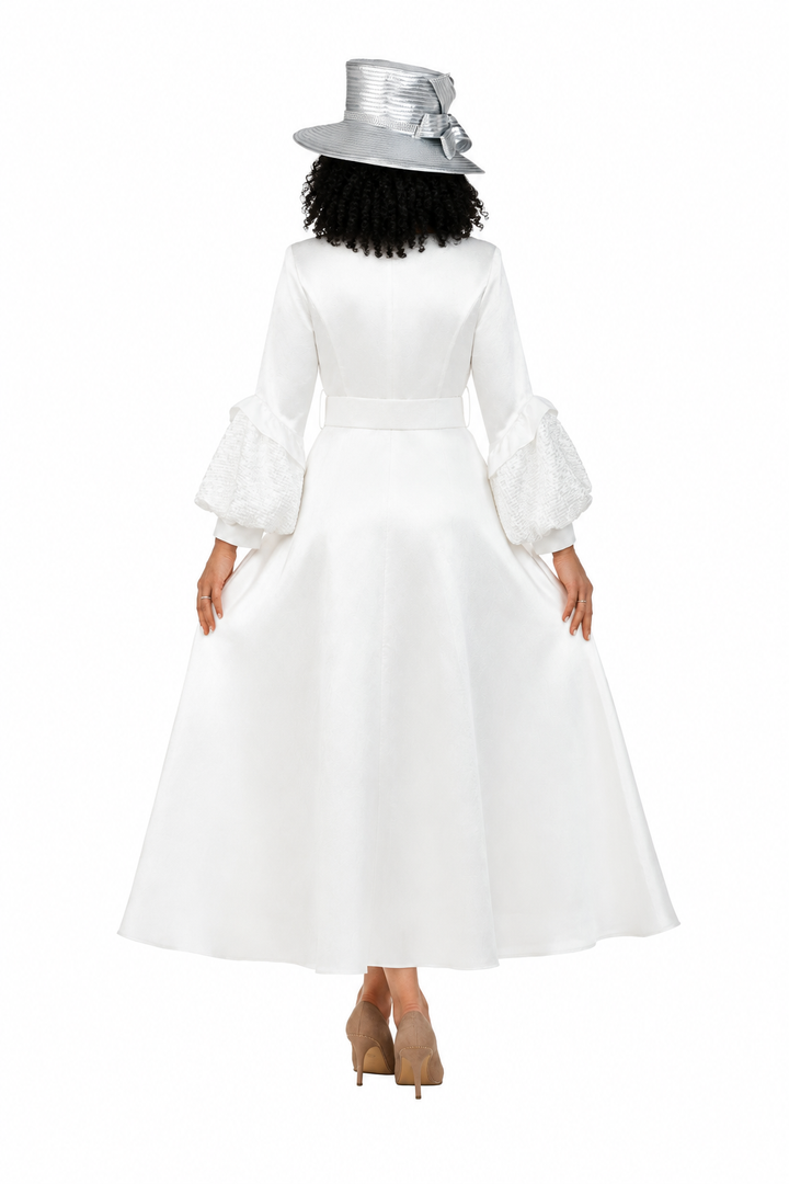 Belted A-line Dress w/ Beaded Embroidery-Plus