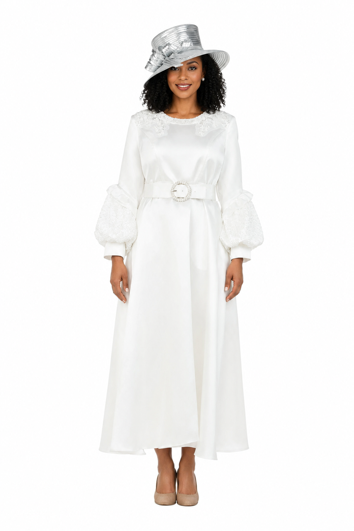 Belted A-line Dress w/ Beaded Embroidery