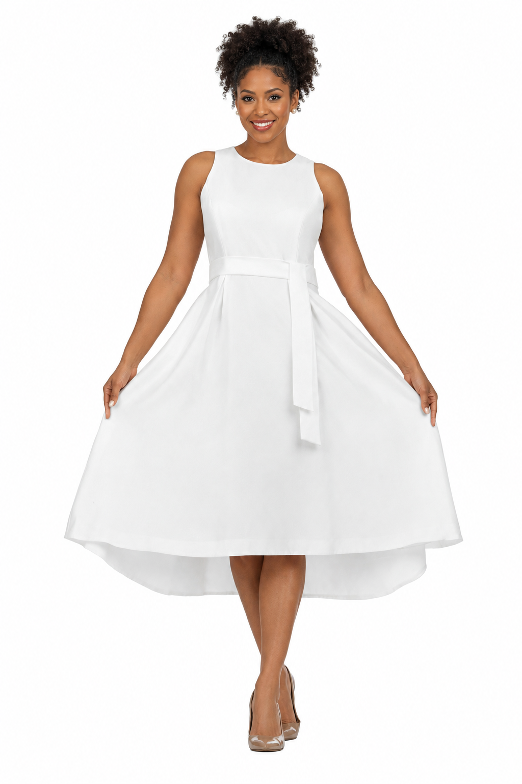 Sleeveless Full Flare Hi-Lo Drs w/ Belt - Plus
