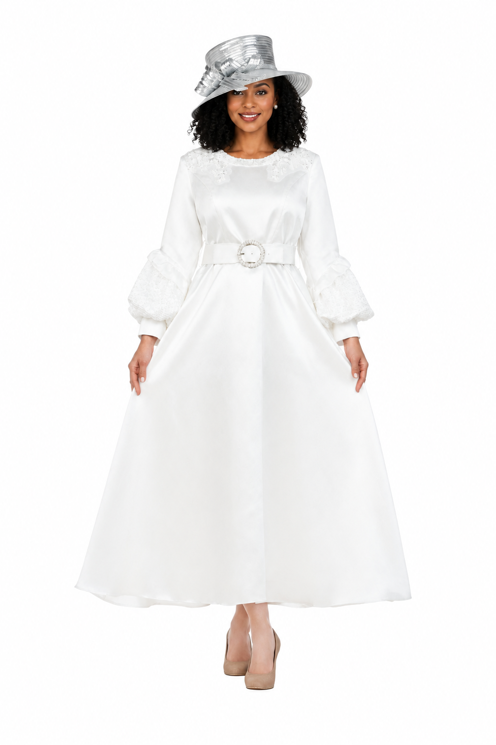 Belted A-line Dress w/ Beaded Embroidery