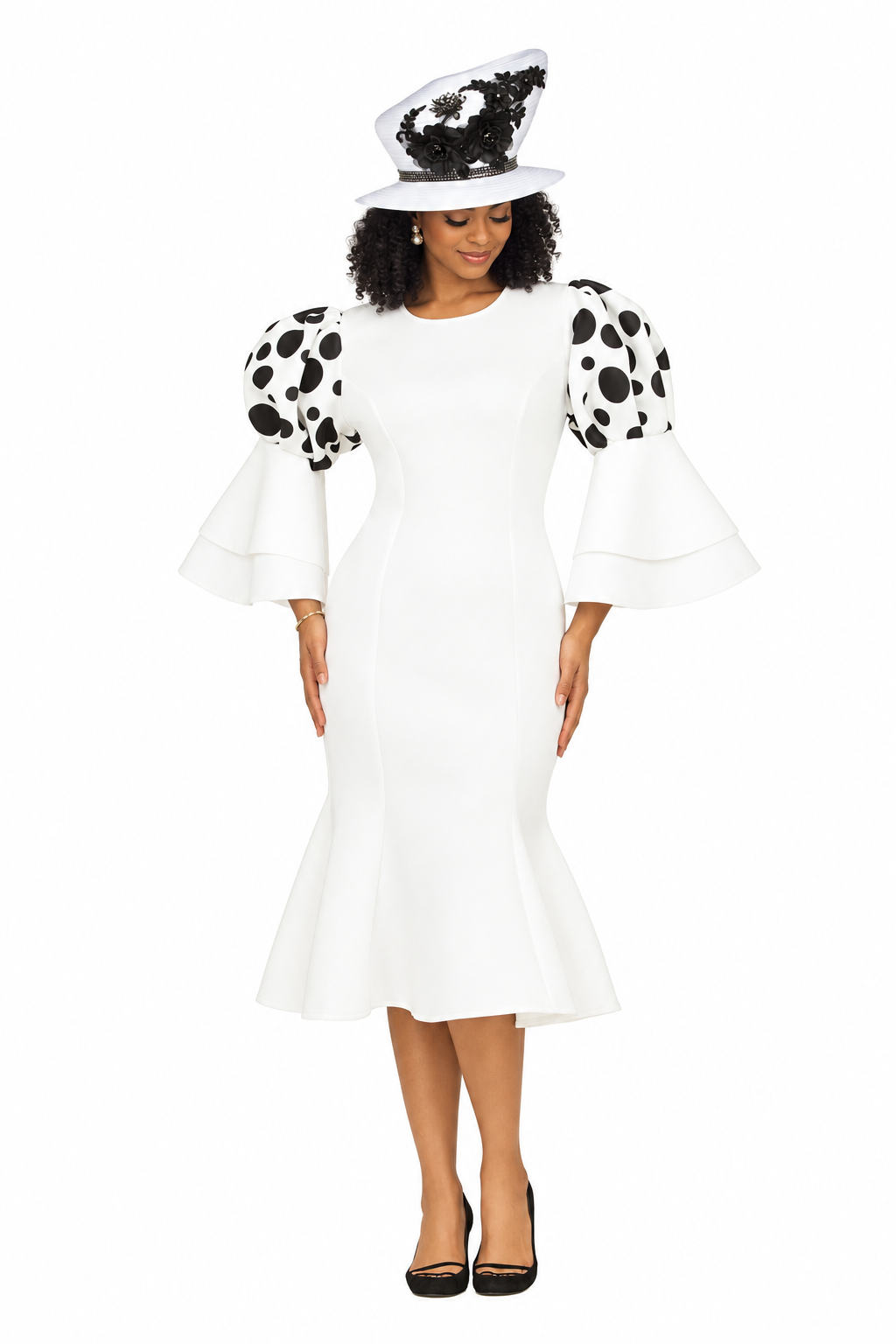 Puff Bell Slv Scuba Dress w/ Mermaid Sweep