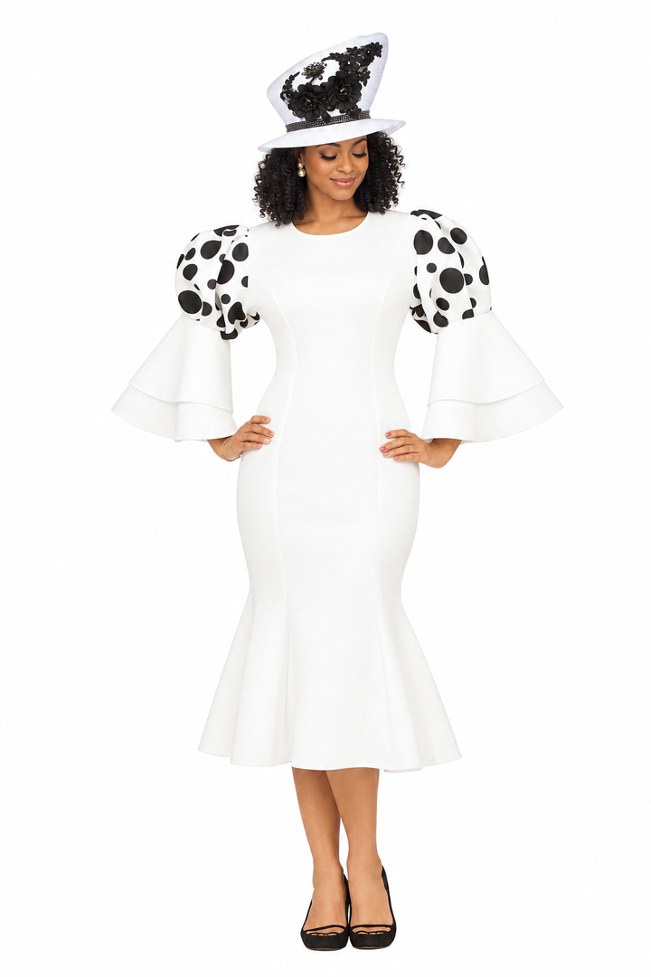 Puff Bell Slv Scuba Dress w/ Mermaid Sweep