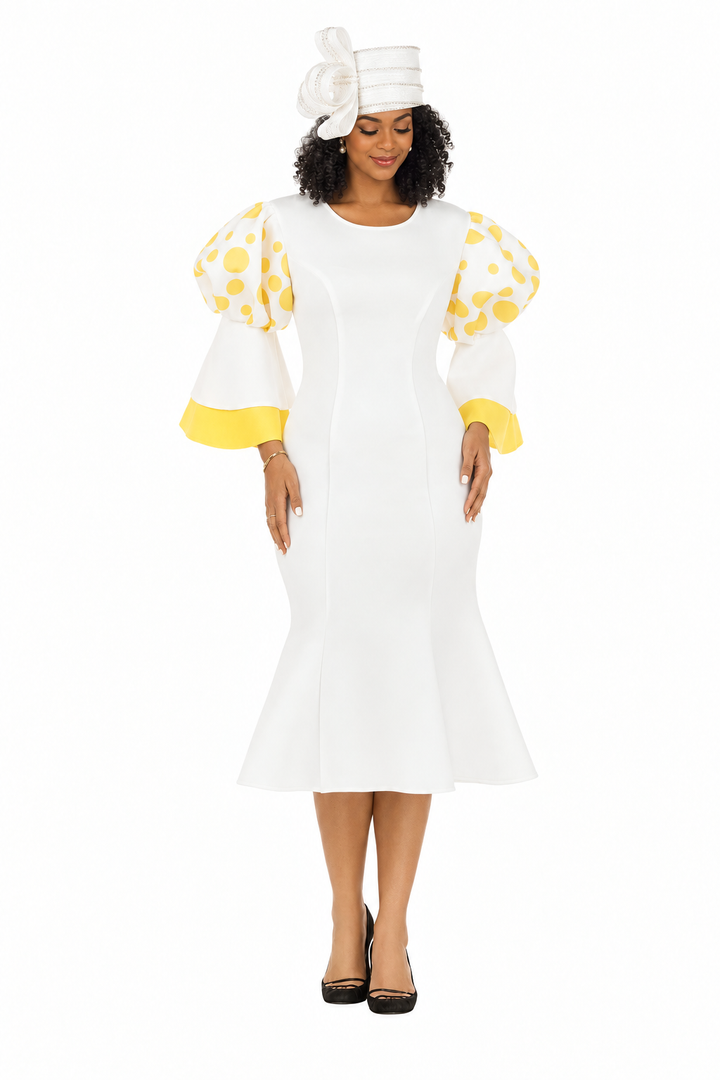 Puff Bell Slv Scuba Dress w/ Mermaid Sweep
