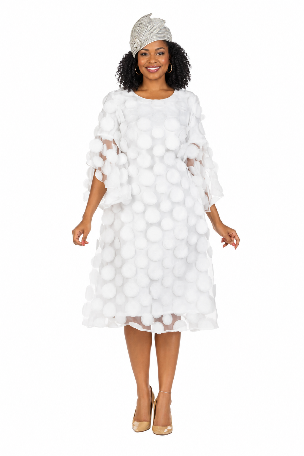 Bell Slv A-line Drs w/ Circular Petals Decor