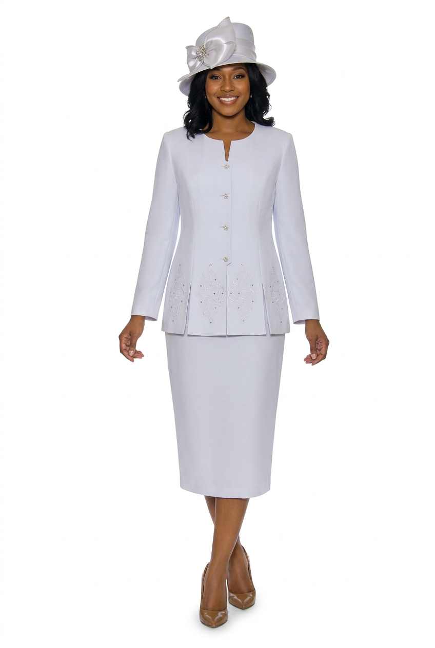 2pc Skirt Suit w/ Multi-Slit Embroidered Jacket