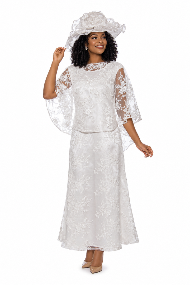 2pc Lace Dress & Hi-Lo Pull Over Lace Cape - Plus size
