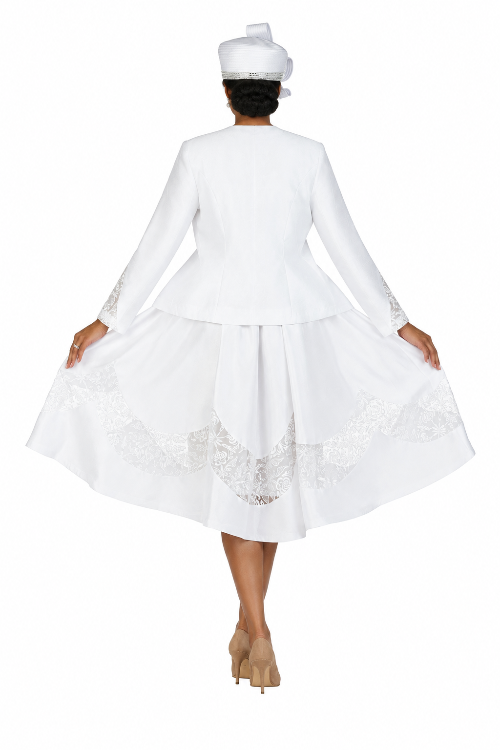 2pc Shantung+Lace A-line Dress w/ Jkt-Plus