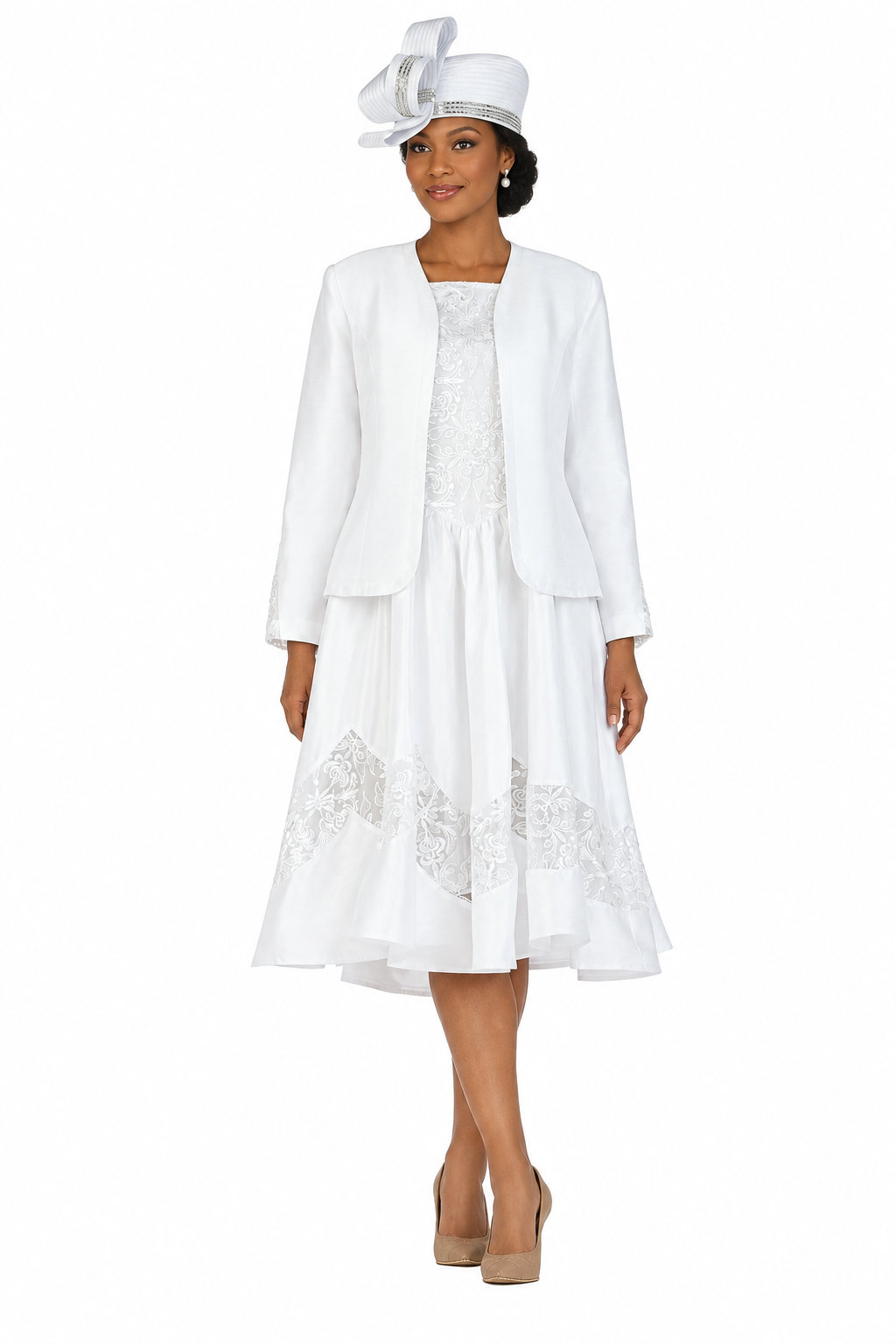 2pc Shantung+Lace A-line Dress w/ Jkt-Plus