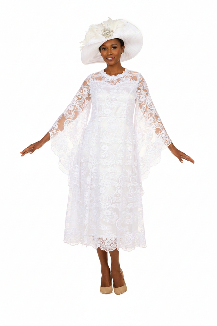 White Lace Dress - Arms Extended
