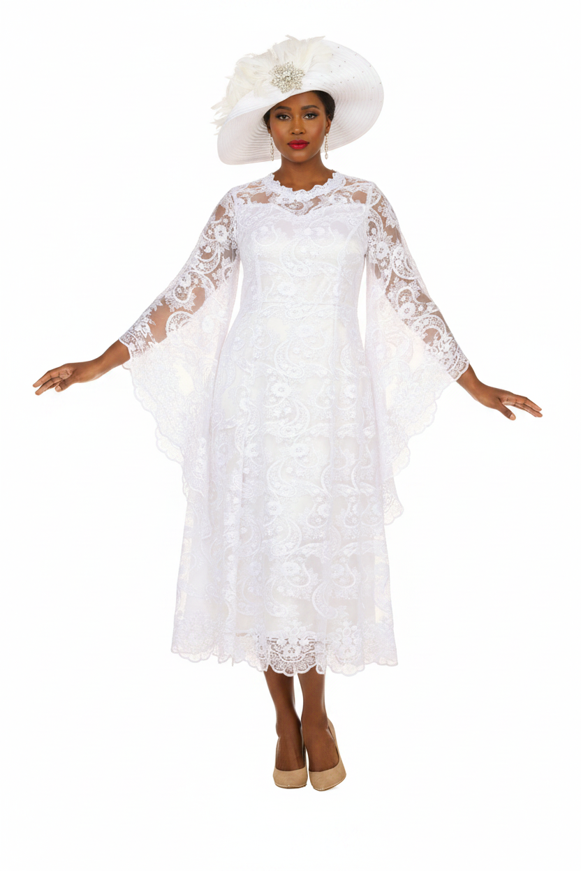 White Lace Dress - Front Arms Out