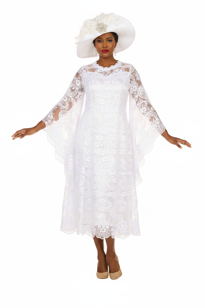 White Lace Dress - Front Arms Out