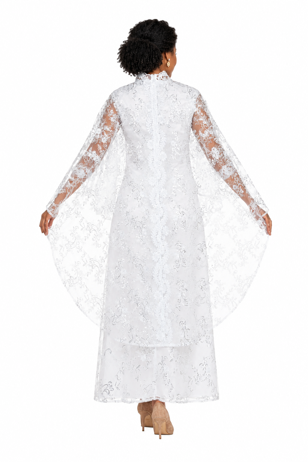 2pc Lux Sequined Lace Drs + Hi-low Cape