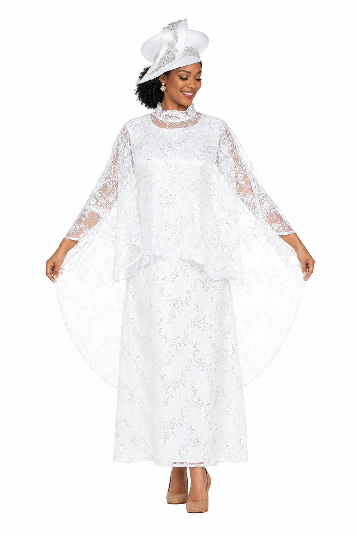 2pc Lux Sequined Lace Drs + Hi-low Cape