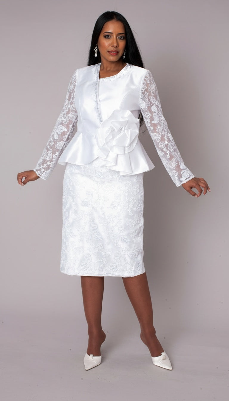 White Peplum Church Dress with Lace - 4995